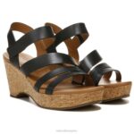 mujer Naturalizer cuero negro sandalia con cuña cynthia RTZ4T367